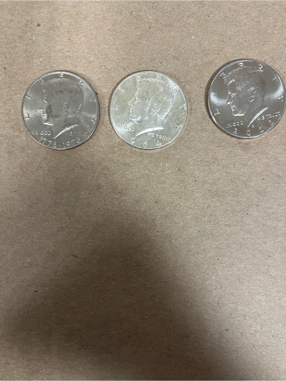 3 Kennedy Half Dollar Coins -1964, 1776-1976 Bicentennial, 2022 Half Dollar